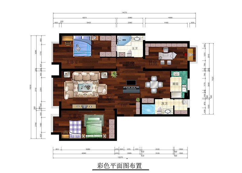 總政小區新中式風格戶型圖裝修效果圖