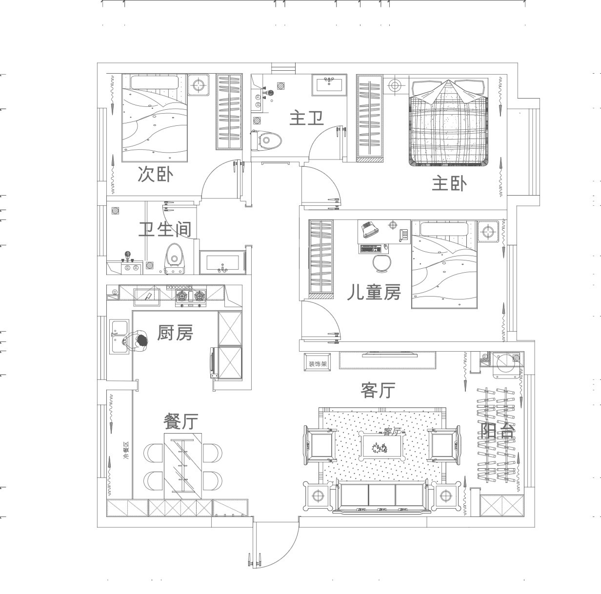 融創中心現代簡約風格戶型圖裝修效果圖